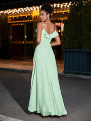 Spaghetti Strap Chiffon Bridesmaid Gowns-Mint Green