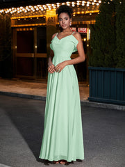 Spaghetti Strap Chiffon Bridesmaid Gowns-Mint Green