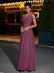 Spaghetti Strap Chiffon Bridesmaid Gowns-Mulberry