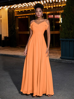 Spaghetti Strap Chiffon Bridesmaid Gowns-Orange