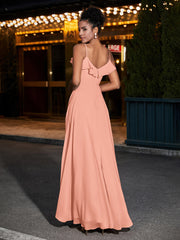 Spaghetti Strap Chiffon Bridesmaid Gowns-Papaya
