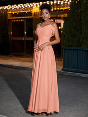 Spaghetti Strap Chiffon Bridesmaid Gowns-Papaya
