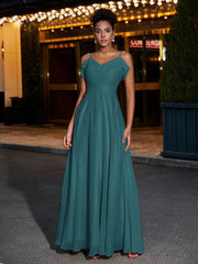 Spaghetti Strap Chiffon Bridesmaid Gowns-Peacock