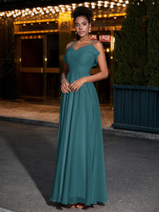 Spaghetti Strap Chiffon Bridesmaid Gowns-Peacock