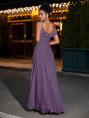 Spaghetti Strap Chiffon Bridesmaid Gowns-Plum