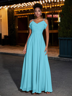 Spaghetti Strap Chiffon Bridesmaid Gowns-Pool