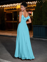 Spaghetti Strap Chiffon Bridesmaid Gowns-Pool