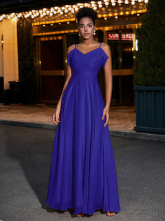 Spaghetti Strap Chiffon Bridesmaid Gowns-Royal Blue