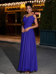 Spaghetti Strap Chiffon Bridesmaid Gowns-Royal Blue
