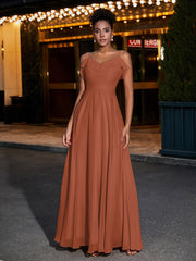 Spaghetti Strap Chiffon Bridesmaid Gowns-Rust