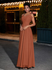 Spaghetti Strap Chiffon Bridesmaid Gowns-Rust