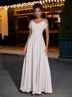 Spaghetti Strap Chiffon Bridesmaid Gowns-Silver