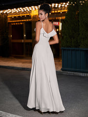 Spaghetti Strap Chiffon Bridesmaid Gowns-Silver
