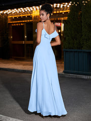 Spaghetti Strap Chiffon Bridesmaid Gowns-Sky Blue