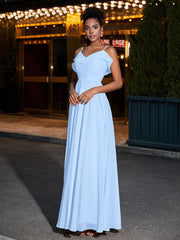 Spaghetti Strap Chiffon Bridesmaid Gowns-Sky Blue