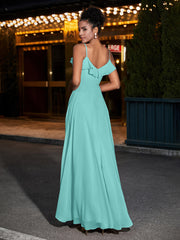 Spaghetti Strap Chiffon Bridesmaid Gowns-Spa