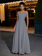 Spaghetti Strap Chiffon Bridesmaid Gowns-Steel Grey