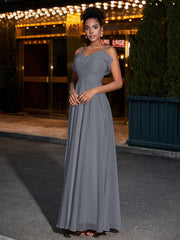 Spaghetti Strap Chiffon Bridesmaid Gowns-Steel Grey