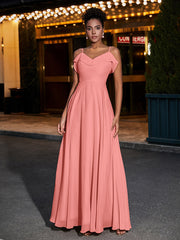 Spaghetti Strap Chiffon Bridesmaid Gowns-Sunset