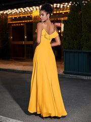 Spaghetti Strap Chiffon Bridesmaid Gowns-Tangerine