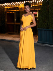 Spaghetti Strap Chiffon Bridesmaid Gowns-Tangerine