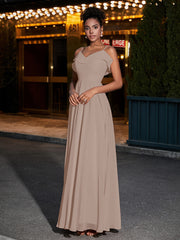 Spaghetti Strap Chiffon Bridesmaid Gowns-Taupe