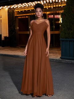 Spaghetti Strap Chiffon Bridesmaid Gowns-Terracotta