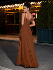 Spaghetti Strap Chiffon Bridesmaid Gowns-Terracotta