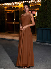 Spaghetti Strap Chiffon Bridesmaid Gowns-Terracotta