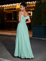 Spaghetti Strap Chiffon Bridesmaid Gowns-Turquoise