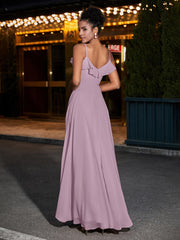 Spaghetti Strap Chiffon Bridesmaid Gowns-Vintage Mauve