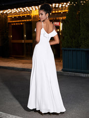Spaghetti Strap Chiffon Bridesmaid Gowns-White