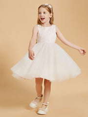 Short Sleeveless Flower Girl Dresses Lace Top Ivory