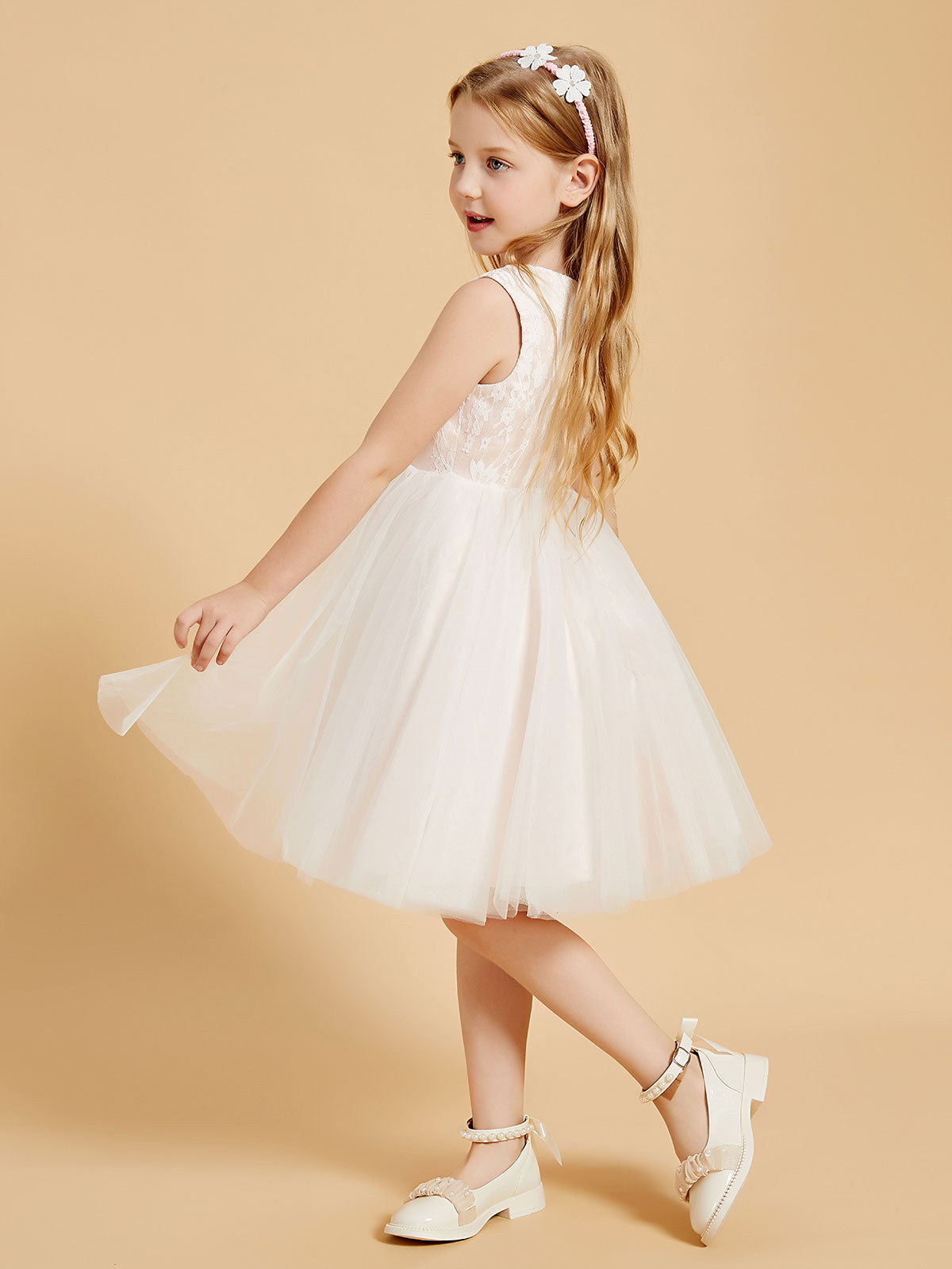 White Sleeveless Flower Girl Dress