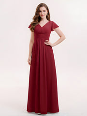 Cap Sleeves Chiffon Long Bridesmaid Dress Burgundy
