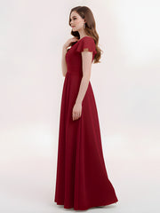 Cap Sleeves Chiffon Long Bridesmaid Dress Burgundy