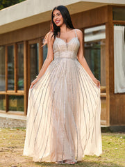 A-line Glittering Diamond Backless Floor-length Dress Ivory