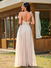 A-line Glittering Diamond Backless Floor-length Dress Champagne