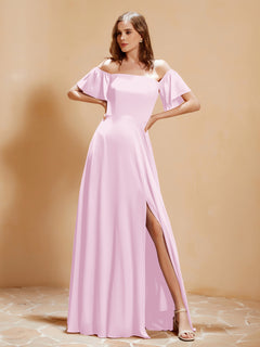 Off The Shoulder Chiffon Dress With Pocket Blushing Pink