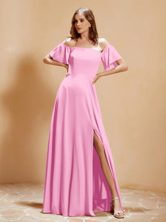 Off The Shoulder Chiffon Dress With Pocket Candy Pink