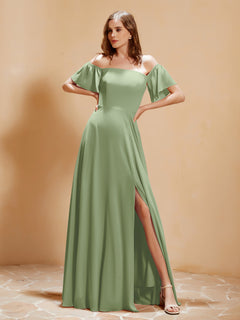 Off The Shoulder Chiffon Dress With Pocket Dusty Sage