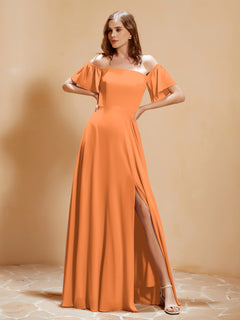 Off The Shoulder Chiffon Dress With Pocket Orange
