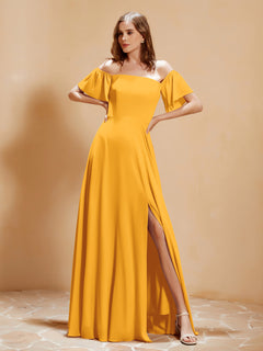 Off The Shoulder Chiffon Dress With Pocket Tangerine