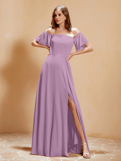 Off The Shoulder Chiffon Dress With Pocket Wisteria