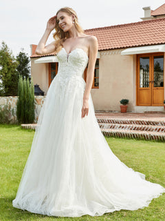Sweetheart Lace Up Tulle A-line Wedding Dress Ivory