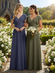 V-neck Cap Sleeves Dresses with Ruffles-Stormy