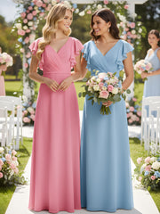 V-neck Cap Sleeves Dresses with Ruffles-Stormy