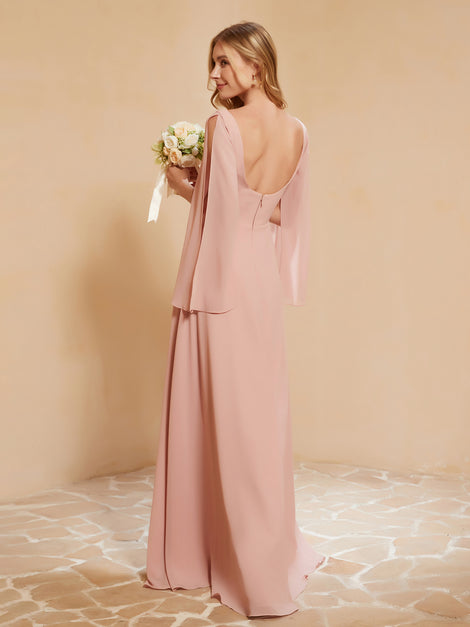 Square Neckline Sleeveless Floor-length Chiffon Dress Peach main image 1