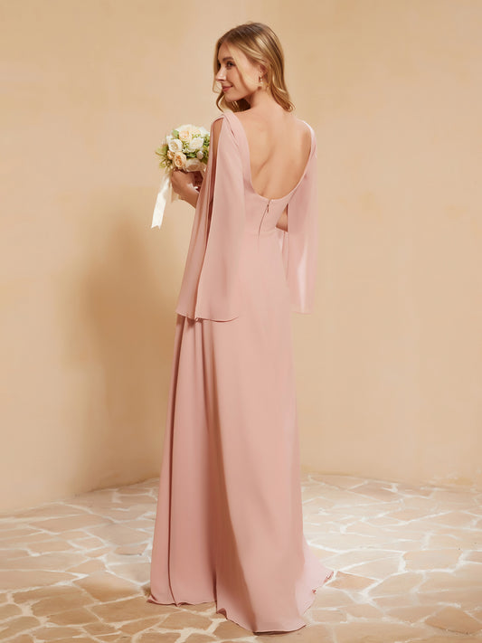 Square Neckline Ruched Chiffon Floor-length Dress Red main image 1