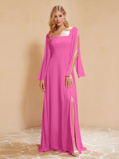 Square Neckline Ruched Chiffon Floor-length Dress Azalea